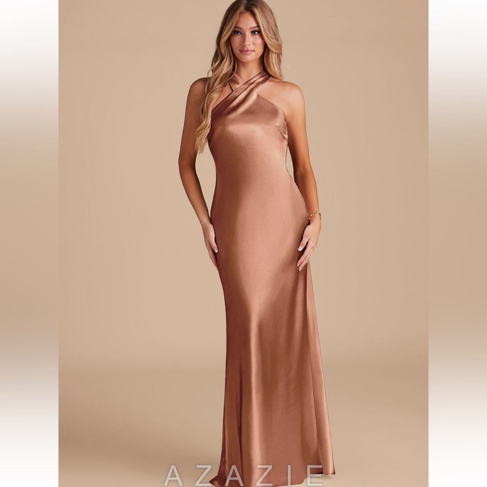 Azazie One-Shoulder Satin Dress - Copper
